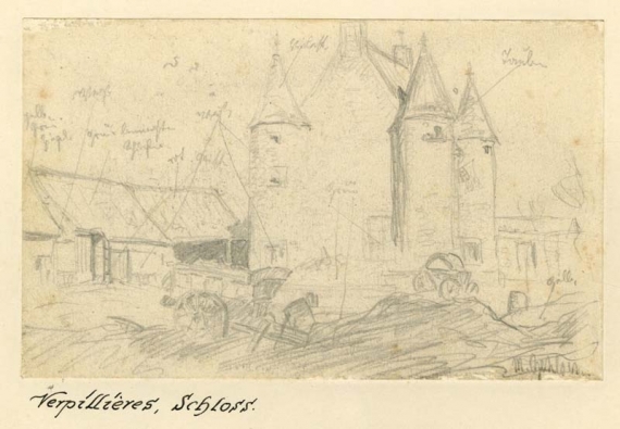 Agrandir l'image Max GEHLSEN, Verpillières. Château, 1914-1915, crayon sur carton, 10,5 x 17 cm