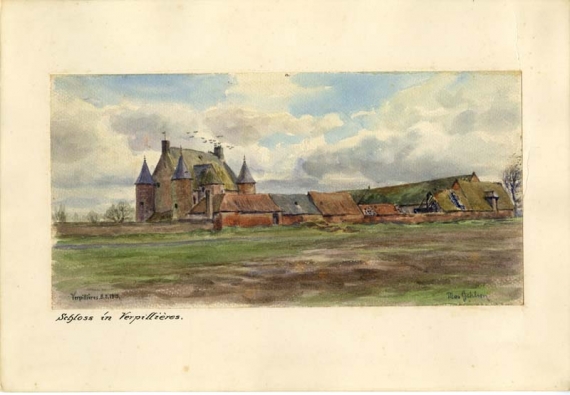 Agrandir l'image Max GEHLSEN, Château à Verpillières, 8 février 1915, aquarelle, gouache sur carton, 15 x 29,5 cm