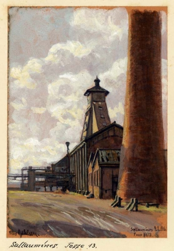 Agrandir l'image Max GEHLSEN, Sallaumines. Fosse 13, 9 février 1916, aquarelle sur carton, 19,5 x 13,5 cm