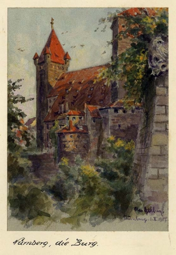 Agrandir l'image Max GEHLSEN, Nuremberg, le château fort, 1 octobre 1917, aquarelle sur carton, 36 x 25 cm