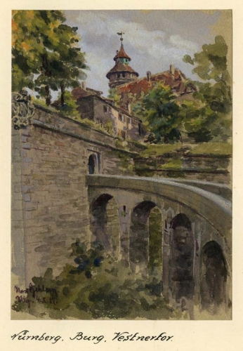 Agrandir l'image Max GEHLSEN, Nuremberg, le château fort la tour Vestner, 4 août 1917, aquarelle sur carton, 36 x 25 cm