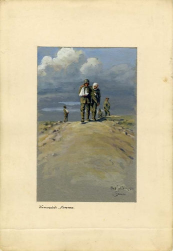 Foto vergroten Max GEHLSEN, Somme. Gewonde, 1916, waterverf op karton, 22,2 x 14,5 cm