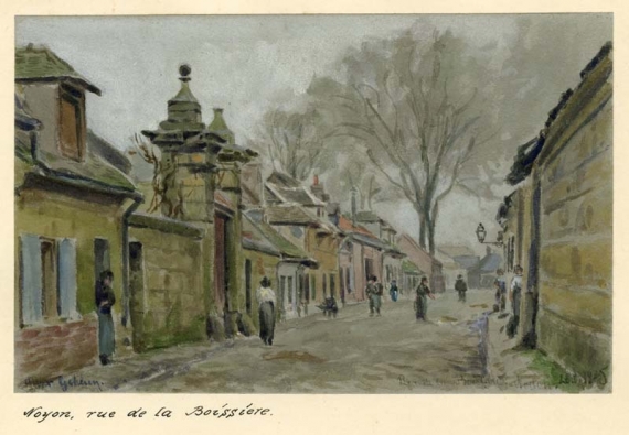 Bild vergrößern Max GEHLSEN, Noyon. Rue de la Boissière, 26. Januar 1915, Aquarell auf Karton, Höhungen in Gouache, 14 x 21 cm